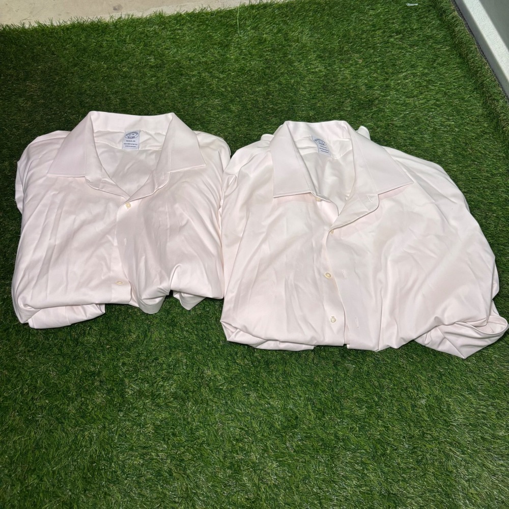Lot of 2 Brooks Brothers White OCBD Non-Iron Stretch Shirts 20-36 Regular Fit